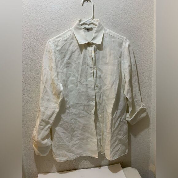 Loro Piana Tops - loro piana white button down shirt 100% linen women size 44